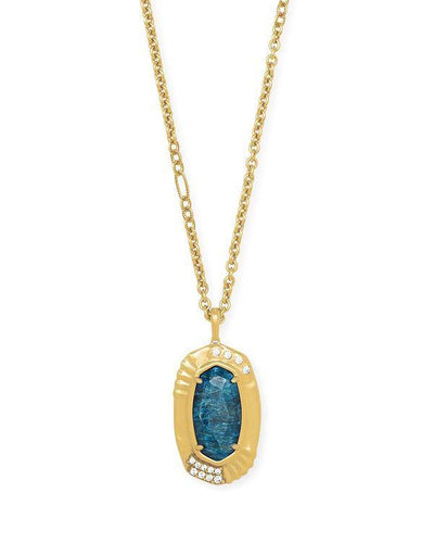Anna Vintage Gold Long Pendant Necklace In Teal Apatite | Unique Gifts That Make a Statement