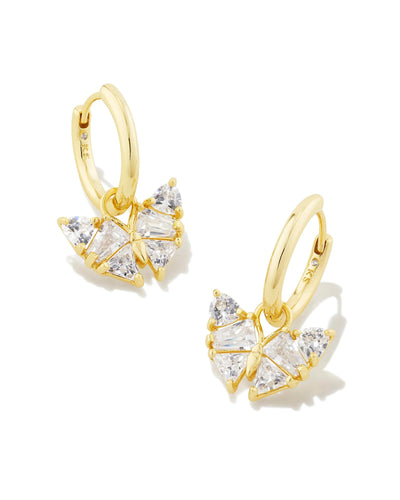 Blair Gold Butterfly Huggie Earrings in White Crystal