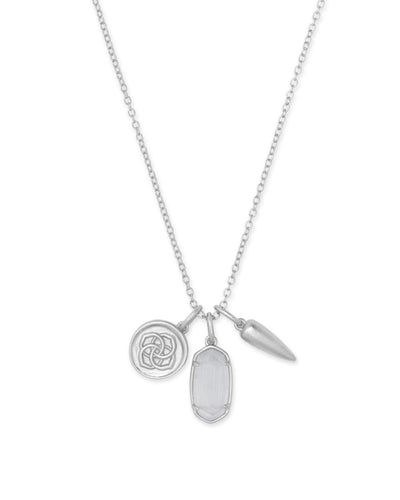 Dira Silver Coin Charm Necklace In Slate Cats Eye Glass