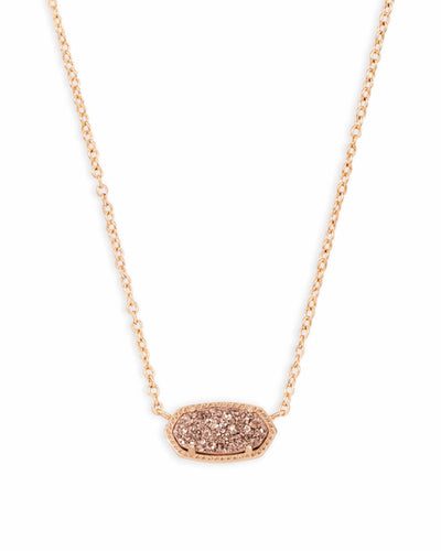 Elisa Rose Gold Extended Length Pendant Necklace In Rose Gold Drusy