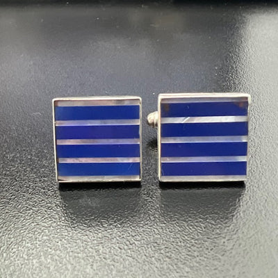 Sterling Silver Blue Striped Cufflinks
