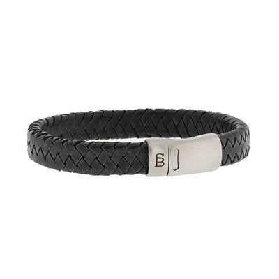 Men's Black Leather Bracelet Size Large