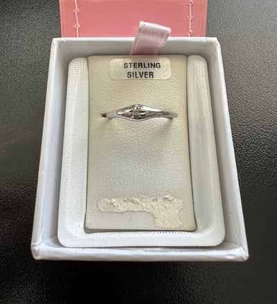 Children's Sterling Silver Domed Diamond Ring Size 4