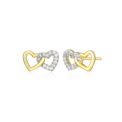 Open Twin Heart Stud Earrings in 14K Yellow Gold-Plated Sterling Silver