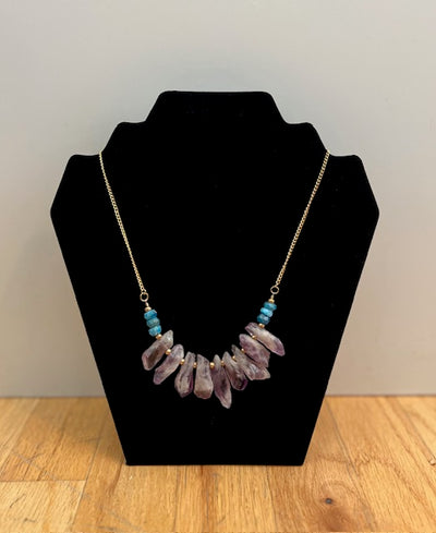 Etymology Amethyst Points & Turquoise Brass Necklace