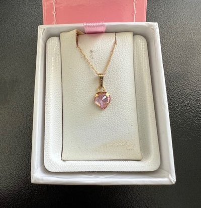 Childrens 14K Gold Pink Heart 13 Inch Necklace