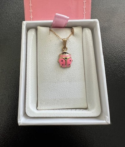 Children's 14K Gold Pink Lady Bug Necklace 15"
