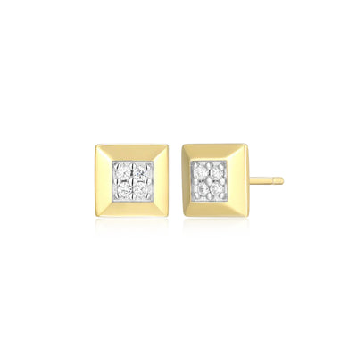 Tile Pave Stud Earrings in 14K Yellow Gold-Plated Sterling Silver