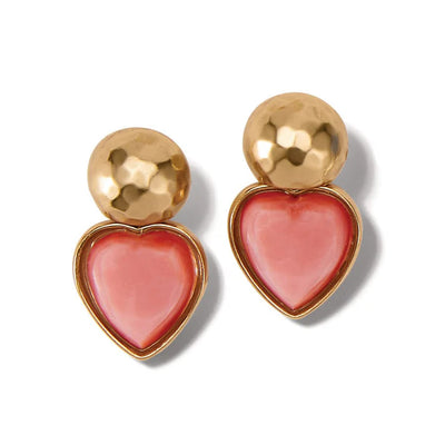 Loving Heart Gold Pink Post Drop Earrings