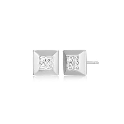 Tile Pave Stud Earrings in Rhodium-Plated Sterling Silver