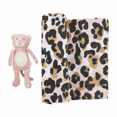 Leapord Swaddle & Rattle Set