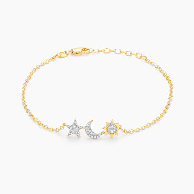 Gold Star, Moon & Sun Chain Bracelet