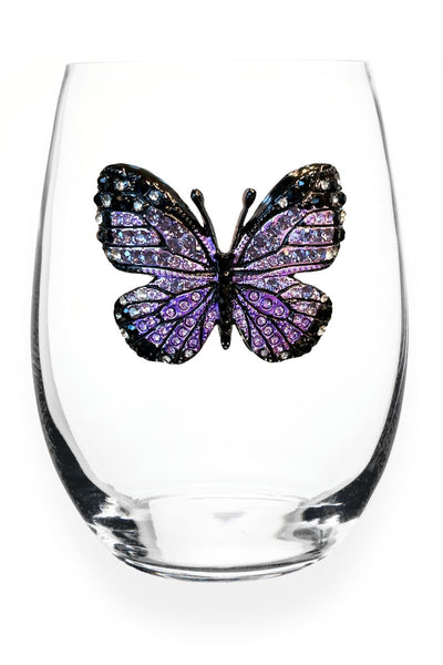 Purple Butterfly Stemless Wine Glass