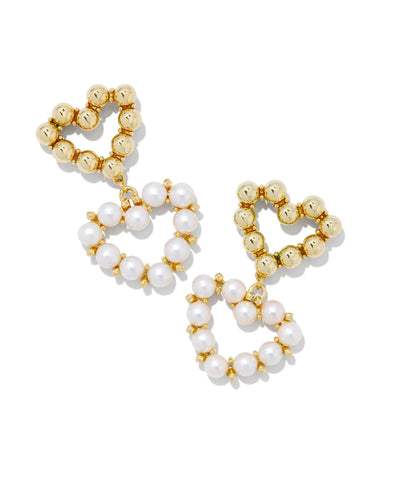 Ashton Gold Heart Drop Earrings in White Pearl