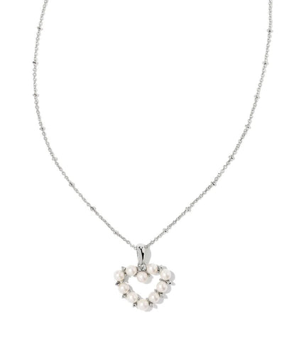 Ashton Silver Heart Short Pendant Necklace in White Pearl