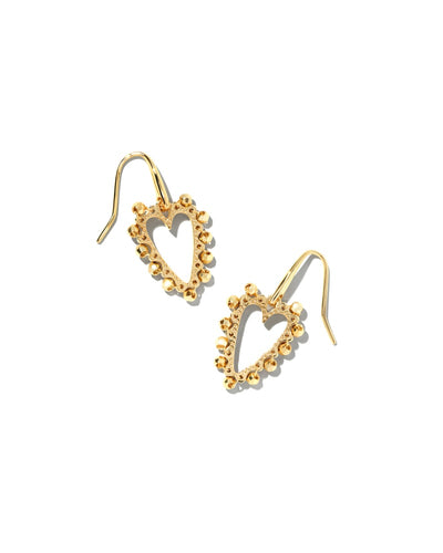 Beaded Ansley Heart Open Frame Earrings In Gold