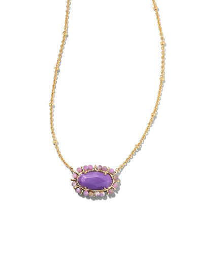 Beaded Elisa Gold Pendant Necklace In Lilac Phosphate