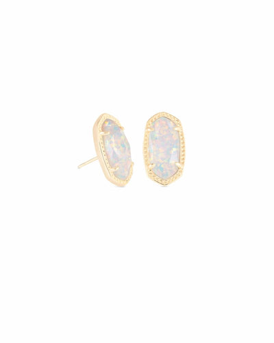 Ellie Gold Stud Earrings In White Kyocera Opal