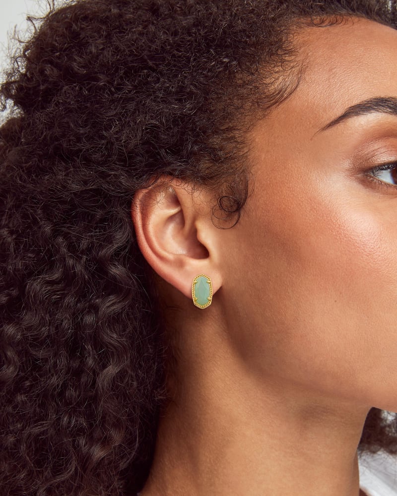 Ellie Gold Stud Earrings In Matte Iridescent Mint Glass Frick and Frack